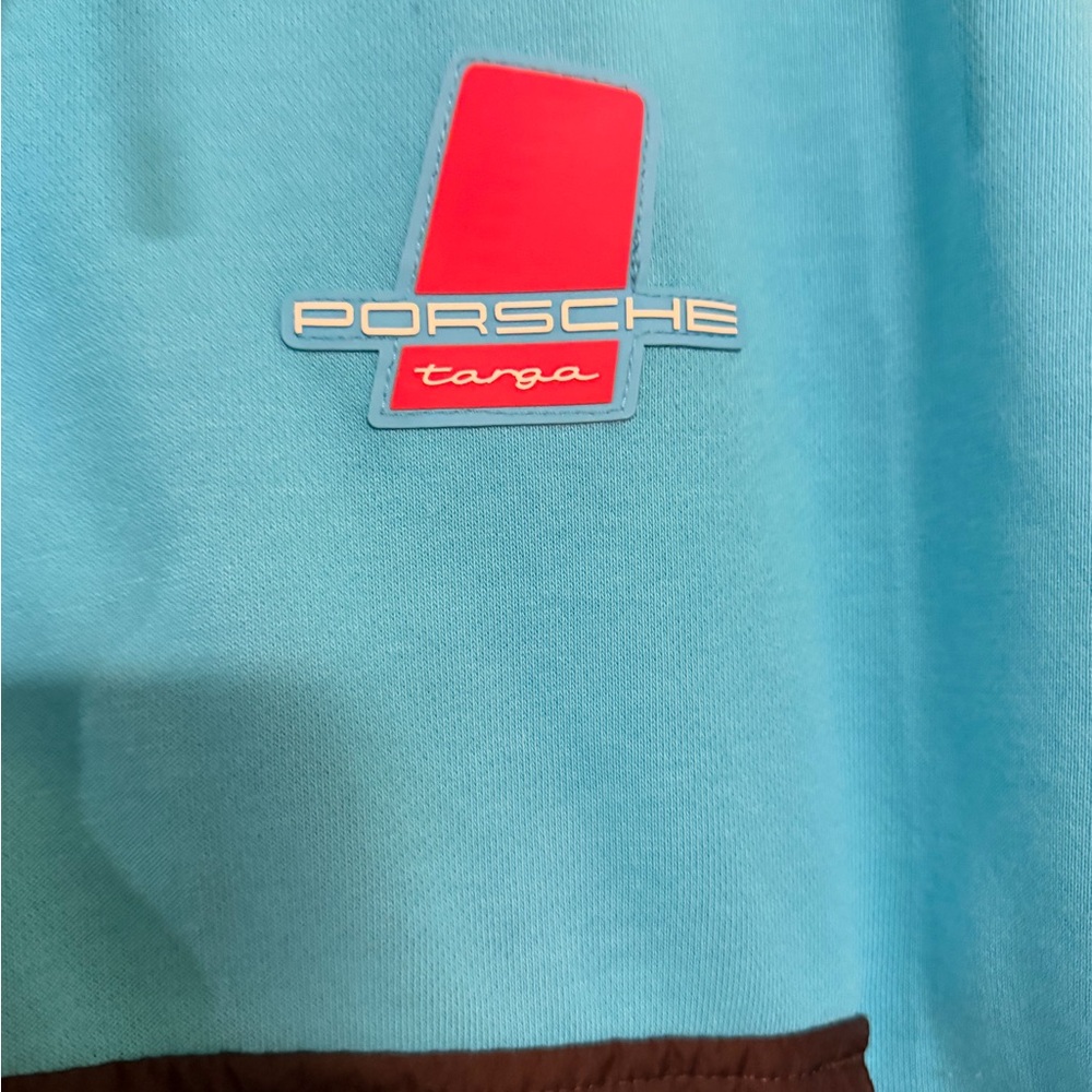 Porsche Targa Blue Hoodie with Brown Trim - Picture 3 of 3